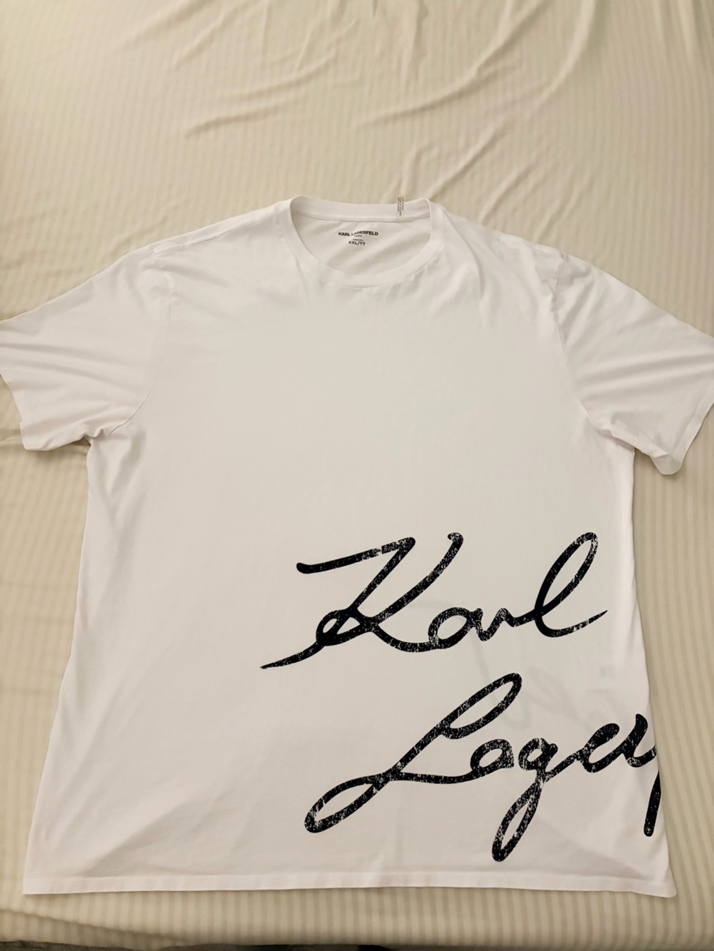 Karl Lagerfeld White Short Sleeve Tee with Black Script Logo